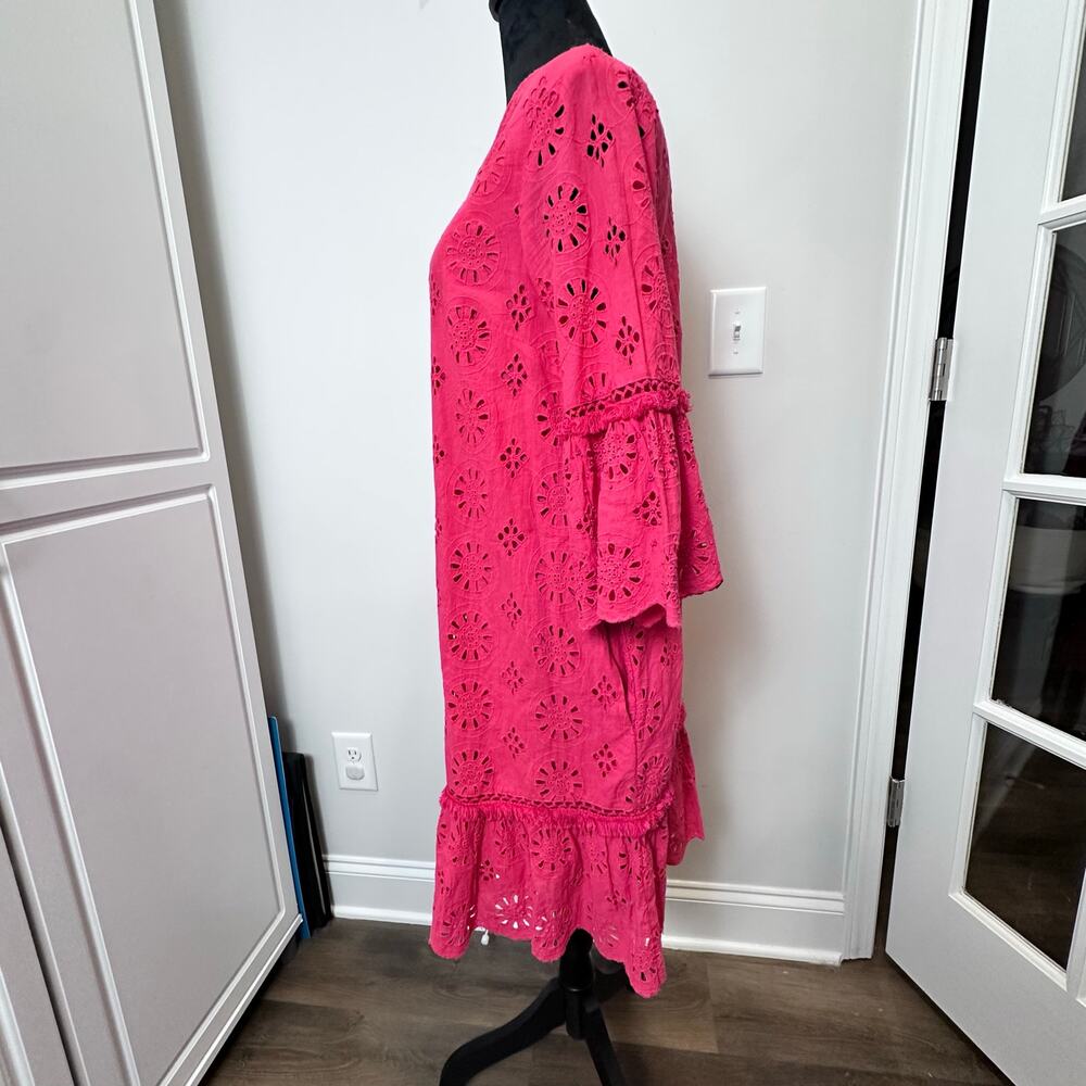 🌸 By Anthropologie Dani Lace Eyelet Pink Drop Waist Dress – Size 6 - Picture 4 of 10